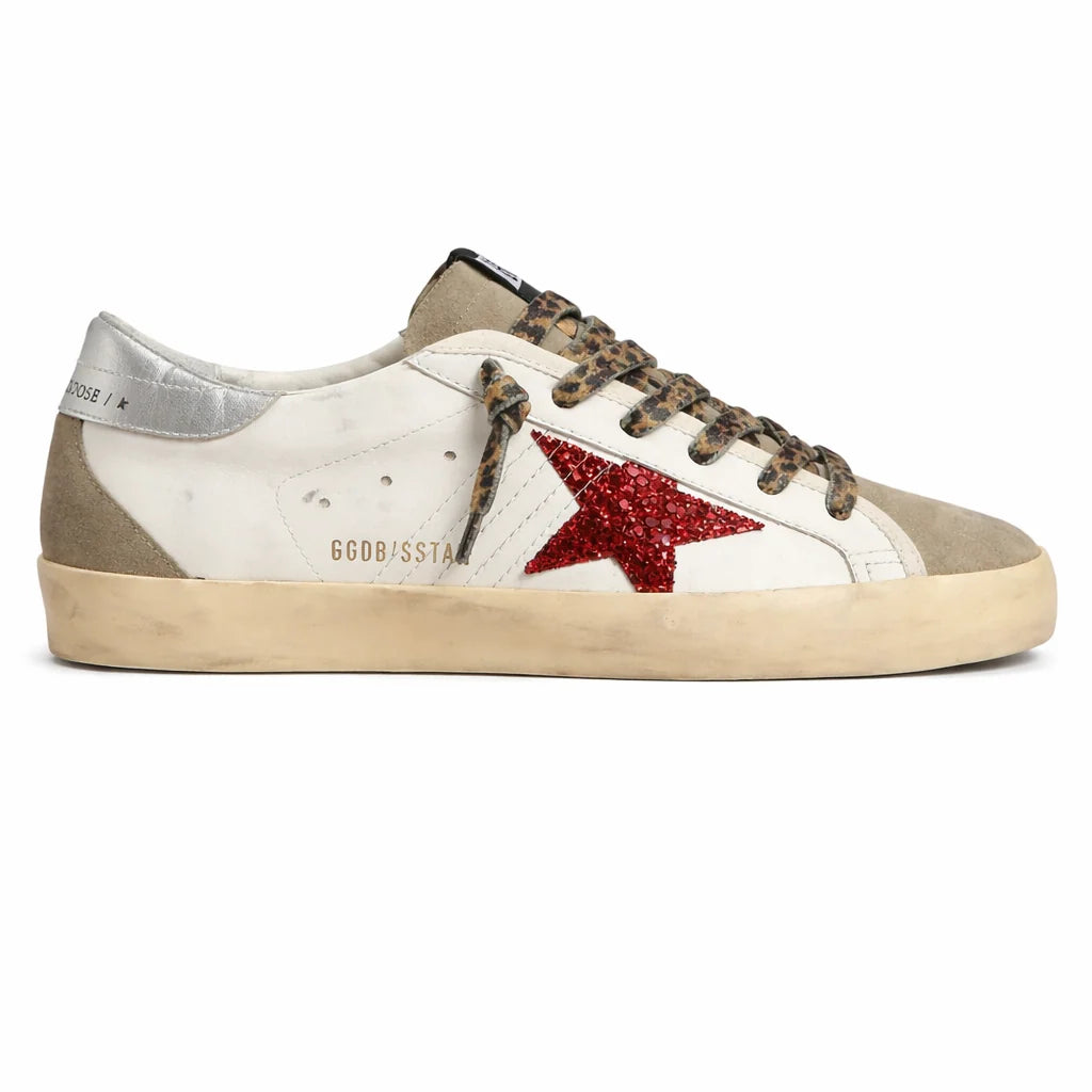 Golden Goose - white silver red glitter leopard laces